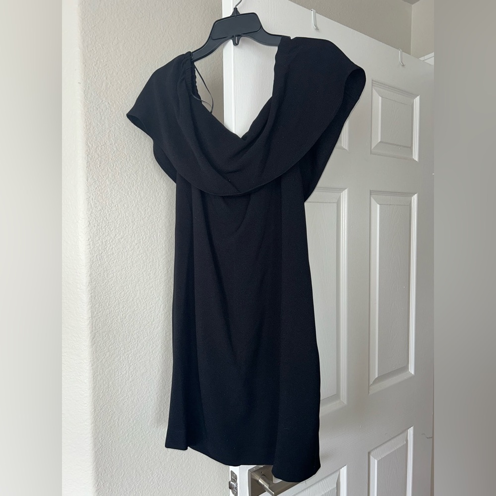 black off the shoulder mini dress with tiny silver sparkles. size M.